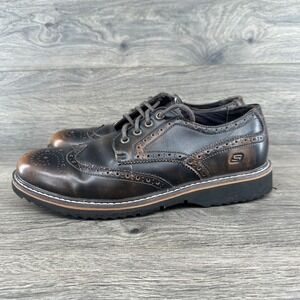 Skechers Men's Dress Shoes Size 10 Dark Brown Memory Foam Lace Up 63994 Leather